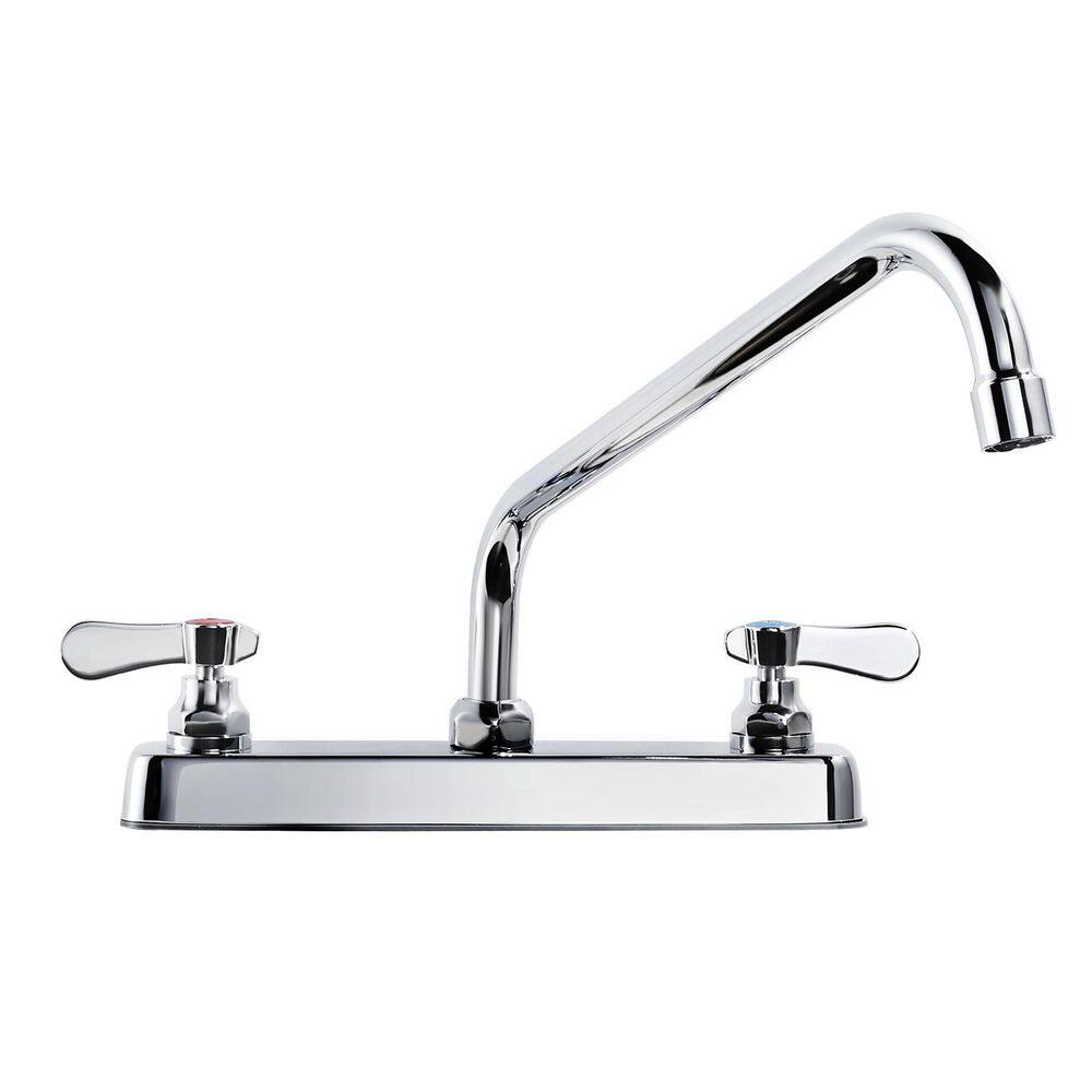 Double Handle 2-Hole Brass Commercial Standard Kitchen Faucet w/ 12 in. Swivel Spout and Supply Lines in Polished Chrome price history on PriceWatchPro