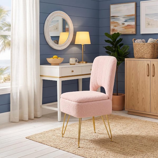dressing table stool gold legs VECELO Pink Makeup Vanity Seat with Storage, 13.4 in. Pink Vanity Chair Legs, Flip-Top Storage for Bedroom Bathroom THD-AH-SZD01-PNK Ecom Style:AP1E211716