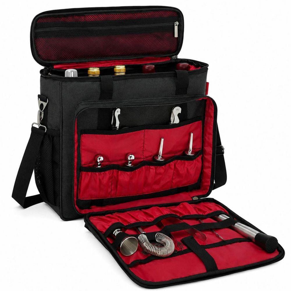 11-Piece Black Stainless Steel Bartender Travel Carrying Bag Cocktail Shaker Set