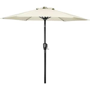 7.5 ft. Beige Patio Umbrella with Push Button Tilt/Crankand6 Sturdy Ribs for Outdoor Market Garden Deck BackyardandPool