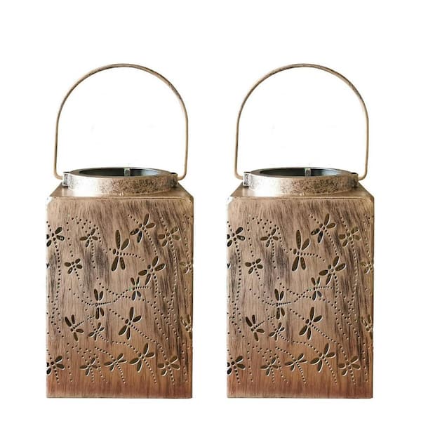 Waterproof Metal Hanging Solar Lights Garden Statue, 2-Pack