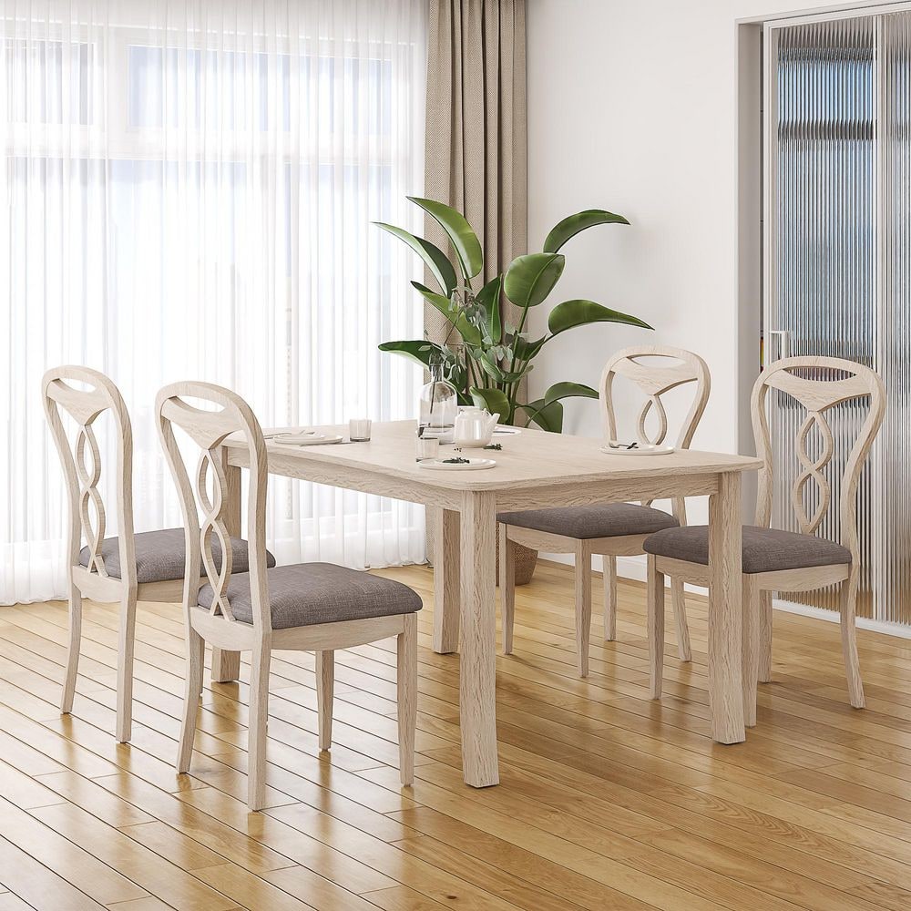 VECELO 63 in. Solid Wood 5-Piece Dining Table Set with Upholstered ...