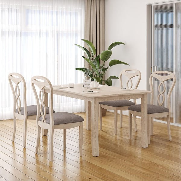 63 in. Solid Wood 5-Piece Dining Table Set with Upholstered Chairs - Gray Modern Farmhouse Style Dining Set for 4