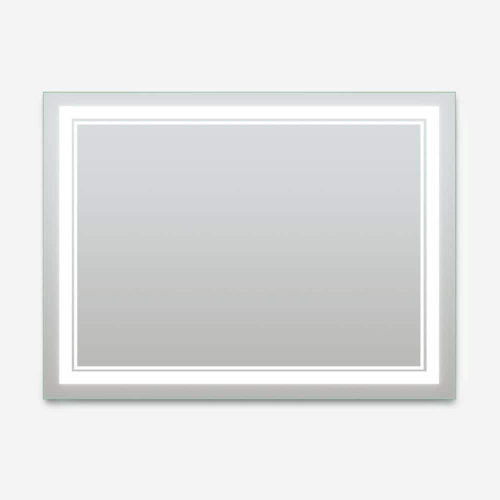 Modern 48 in. W x 40 in. H Rectangle Silver Lighted Anti-Fog Frameless Wall