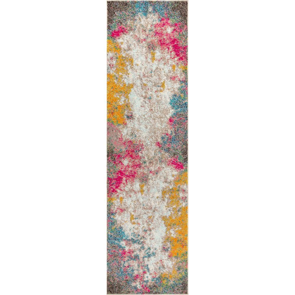 Yellow and Multicolor Abstract Synthetic Flat Woven Area Rug