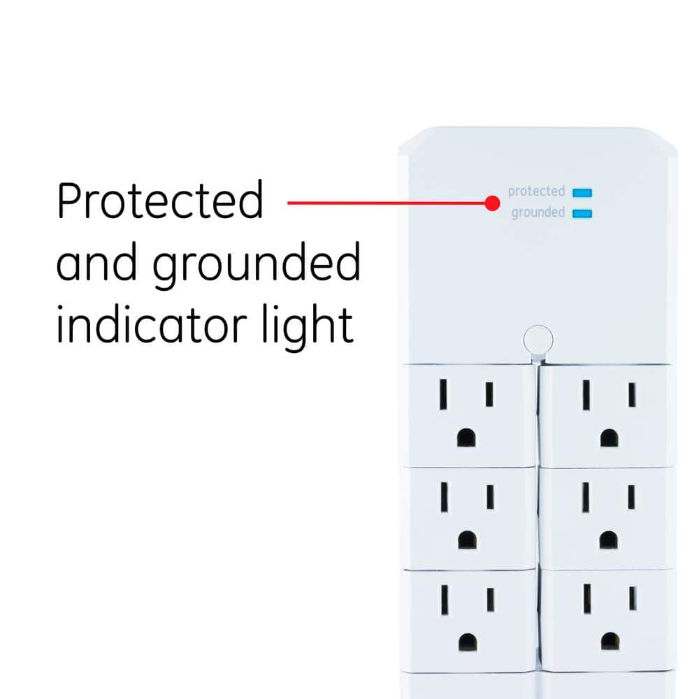 White 6-Outlet Swivel Wall Tap Surge Protector with USB Ports