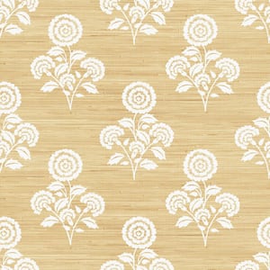 Faux Flourish Block Print Wheat Brown Grass Cloth Peel and Stick Wallpaper