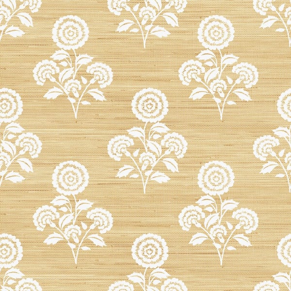 SOCIETY SOCIAL Faux Flourish Block Print Wheat Brown Grass Cloth Peel and Stick Wallpaper
