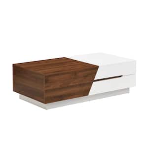 47.24 in. Walnut/White Rectangle Extendable Sliding MDF Top Coffee Table with Storage
