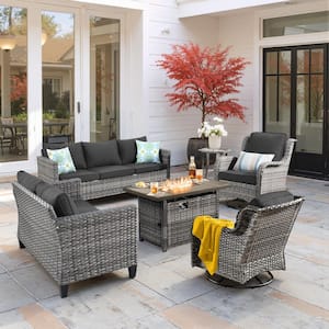 XIZZI Muse 6-Pieces Wicker Outdoor Patio Rattan Rectangular Fire