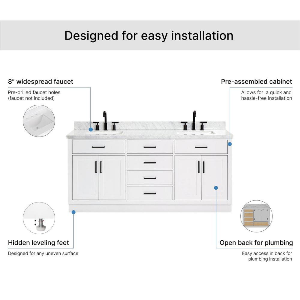 White Double Freestanding Vanity with Marble Top