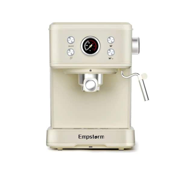 JEREMY CASS 20-Bar 2 Cups Ivory Painted Semi-Auto Espresso Machine and Cappuccino Maker with Built-in Thermometer and Manual Frother