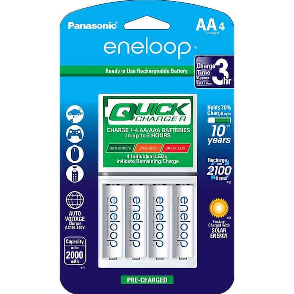eneloop Advanced Individual Battery 3-Hour Quick Charger with 4 AA eneloop  Rechargeable Batteries Included