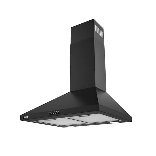 24 in. 450 CFM Convertible Wall Mount Range Hood in Black with 3-Speed Exhaust Fan