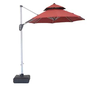 11 ft. Aluminum and Steel Cantilever Outdoor Patio Umbrella with Cover and Base in Red