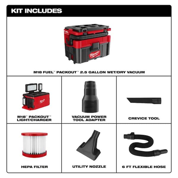 M18 FUEL PACKOUT 18-Volt 2.5 Gal. Lithium-Ion Cordless Wet/Dry Vacuum with PACKOUT 3000 Lumens LED Light