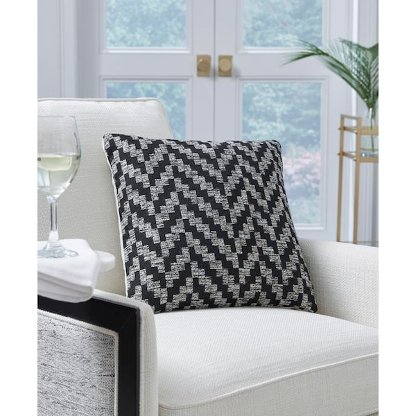 Tenslock Next-Gen Nuvella Black/Beige Striped Stain Resistant Polyester 18 in. X 18 in. Throw Pillow (Set of 4)
