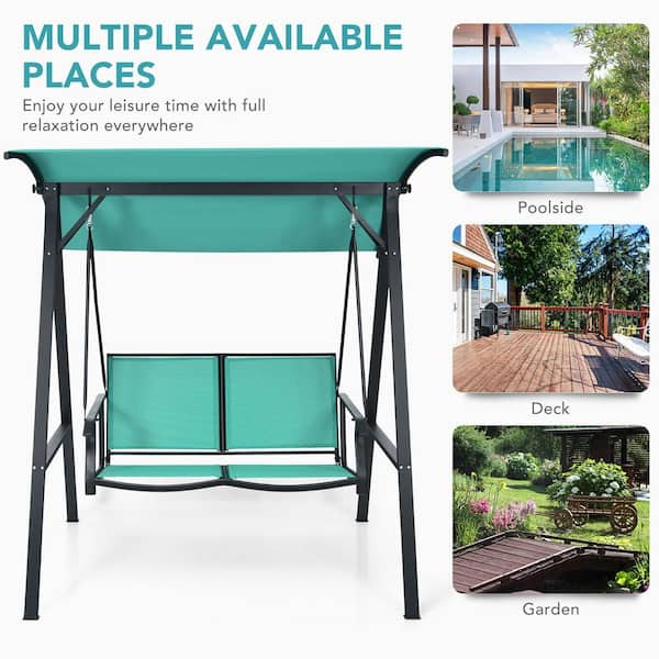 Gymax 2-Person Turquoise Outdoor Patio Porch Swing Chair w/Adjustable Canopy  GYM11595 - The Home Depot