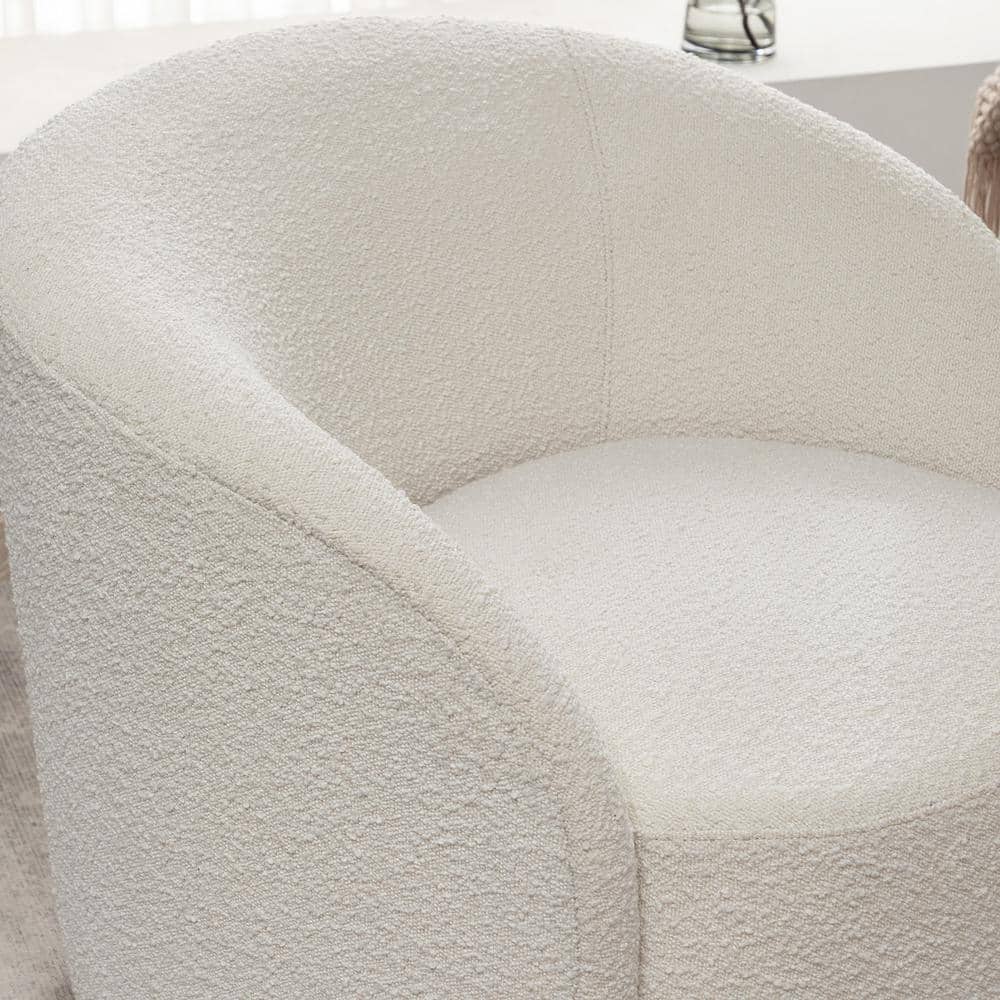 Cream Upholstered Swivel Barrel Accent Chair with Wood Frame