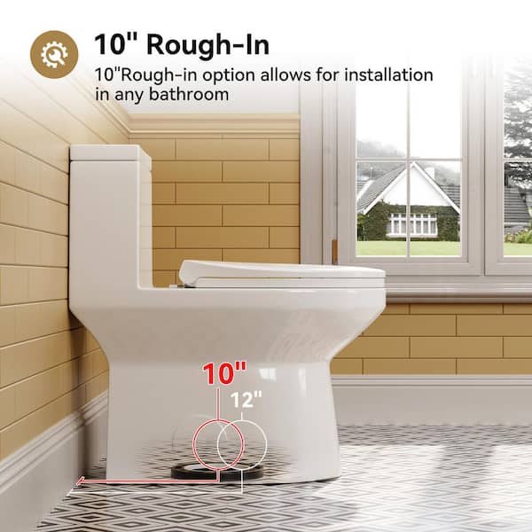 10 in. Rough In ADA Chair Height Elongated 1-Piece Toilet Dual Flush 1.1/1.6 GPF in White with Soft-Close Seat Included