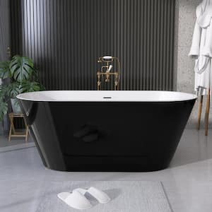 55 in. x 27.5 in. Oval Acrylic Soaking Bathtub with Pop-up Drain in Matte Black