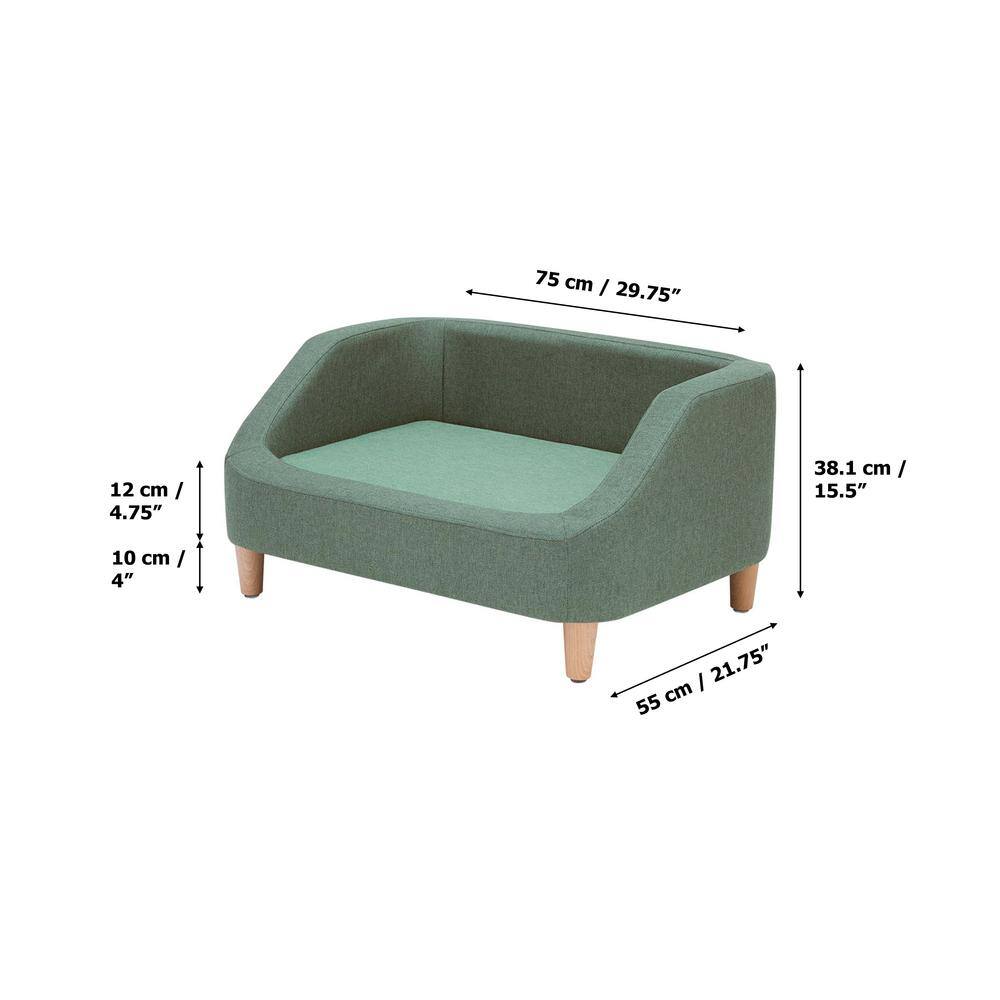 Sea Green Linen Elevated Pet Sofa for Small Dogs