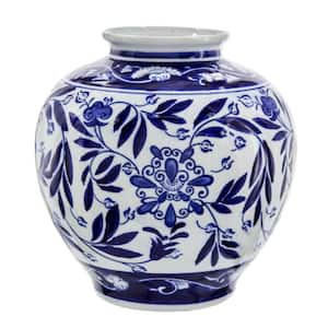 Blue and White Urn Porcelain Vase with Blue Persian Print and Flared Opening