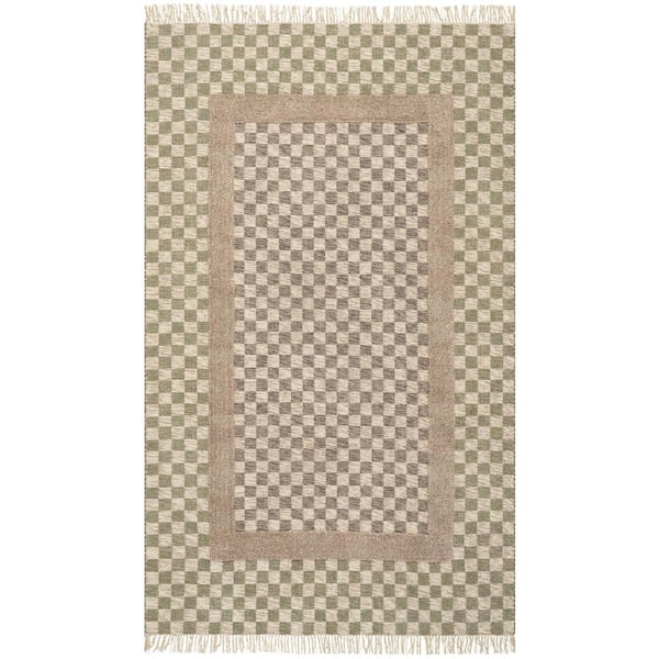 Carmeon Hamilton x Rugs Memphis Modern Checkered Hand Woven Green/Grey 3 ft. x 8 ft. Indoor Runner Rug