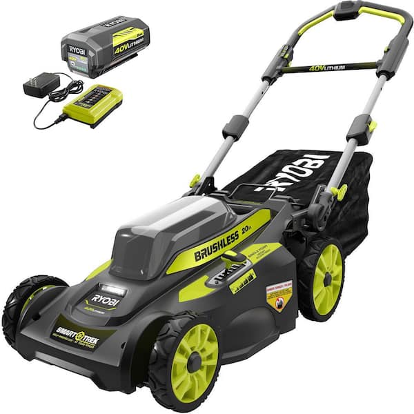 RYOBI 20 in. 40V Brushless Lithium-Ion Cordless Smart TREK Self-Propelled Walk Behind Mower w/6.0 Ah Battery and Charger