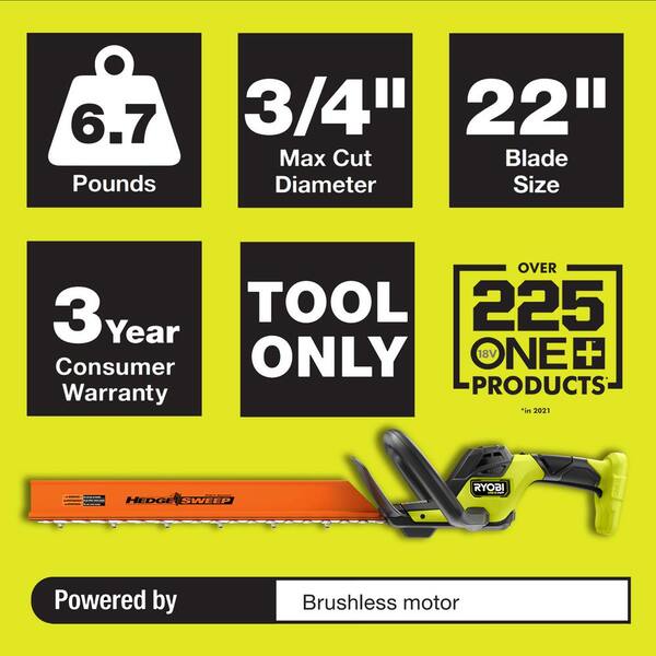 Ryobi One Hp 18v Brushless 22 In Cordless Battery Hedge Trimmer Tool Only P2608btlvnm The Home Depot Ryobi One Hp 18v Brushless 22 In Cordless Battery Hedge Trimmer Tool Only P2608btlvnm The Home Depot