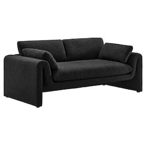 Waverly 76.5 in. Straight Arm Boucle Fabric Rectangle Sofa in. Black