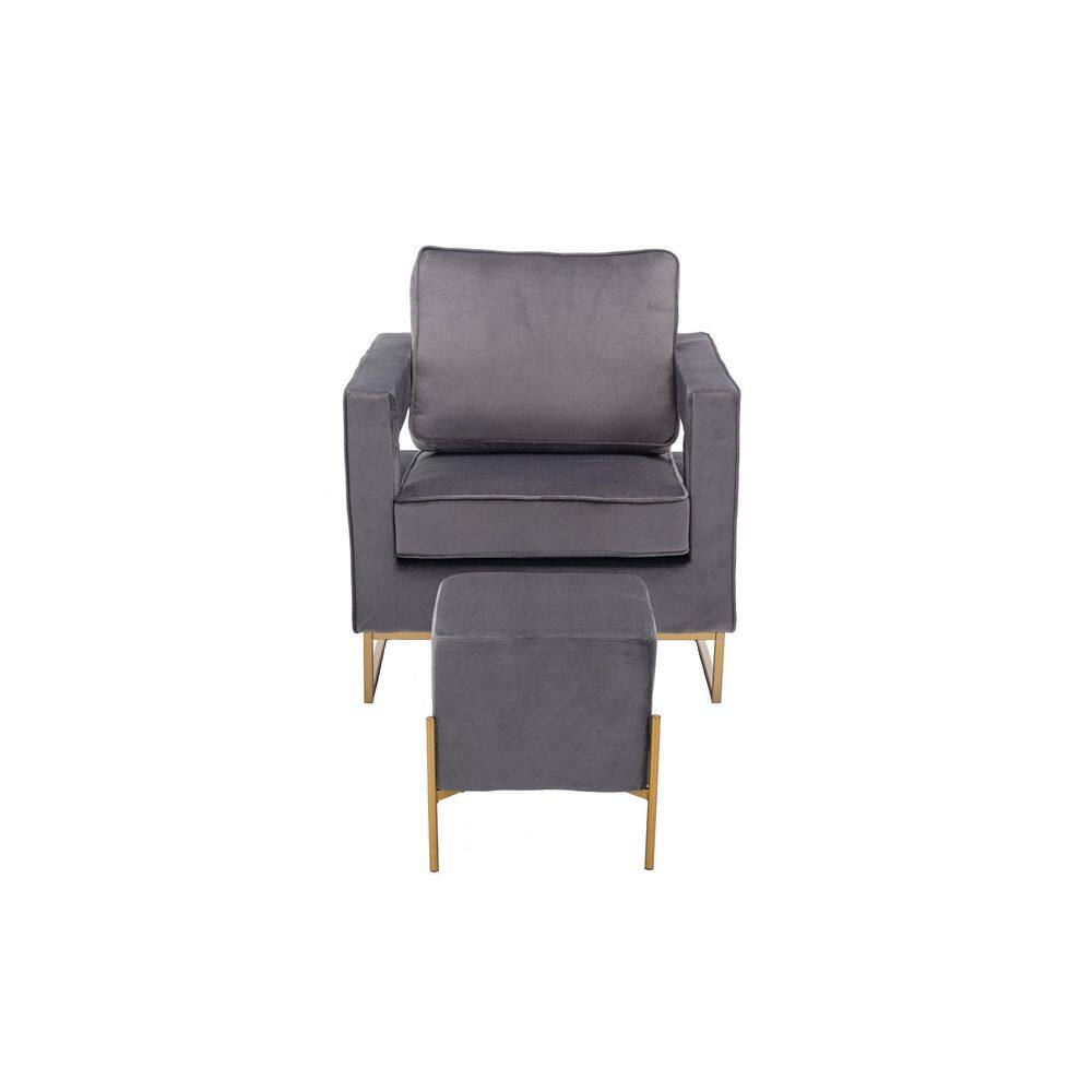 Ethan Contemporary Gray Velvet Accent Stool with Gold Finish Legs