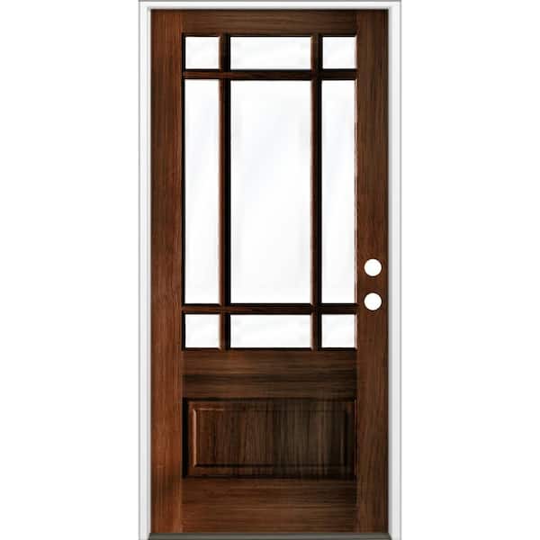 Krosswood Doors 36 in. x 80 in. Craftsman Prairie 3/4 Lite Clear Glass Red Mahogany Stain Left-Hand/Inswing Hemlock Prehung Front Door