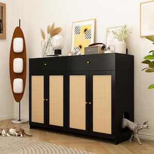 Modern Large Cat House with Sisal Doors, Cat Litter Box Enclosure Furniture, Hidden Litter Boxes with 2-Drawers, Black