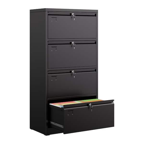 Kaikeeqli High Performance 29 in. W x 57 in. H x 16 in. D Lockable Metal Horizontal file cabinet with 4-Drawer in Black