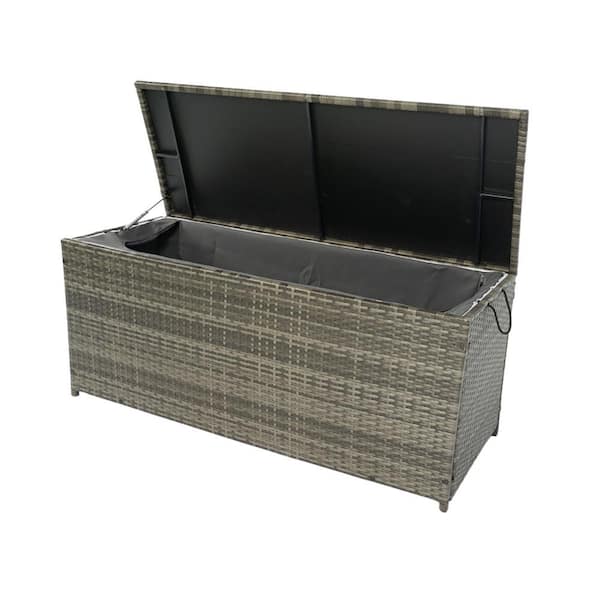 Unbranded Outdoor Storage Box, 113 Gal. Lockable Rattan Deck Box with Waterproof Roof and Metal Frame