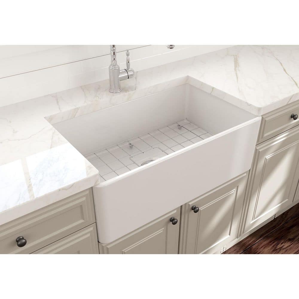 30'' White Fireclay Farmhouse Apron Kitchen Sink