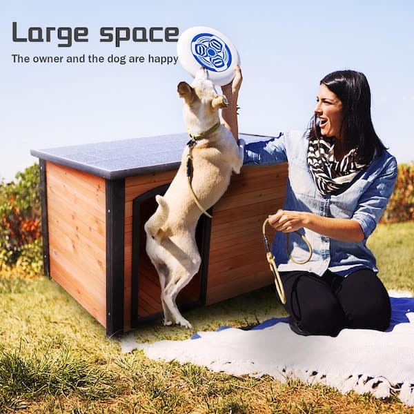 29.1 in. W x 42.3 in. L x 32.3 in. H Outdoor Ventilated Indoor Wooden Waterproof Roof Large Dog Dog Kennel, Gold