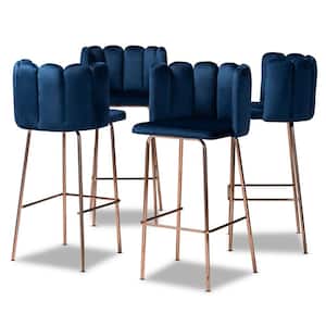 Kaelin 30.7 in. Navy Blue and Rose Gold Bar Stool (Set of 4)