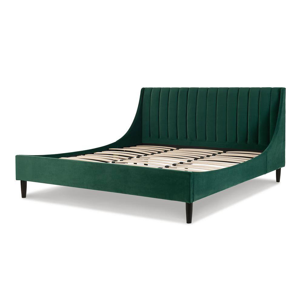 Aspen Evergreen Velvet King Platform Bed with Tufted Headboard