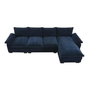 118 in. L-Shaped Chenille Sectional Sofa in. Dark Navy with Double Seat Cushions