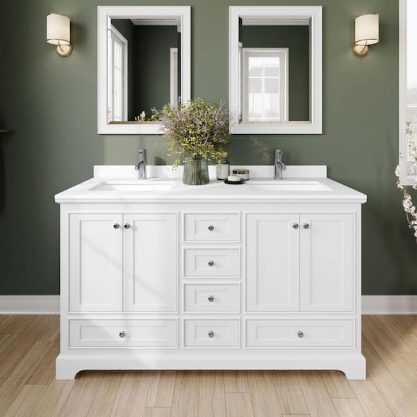 Wyndham Collection Deborah 60 in. W x 22 in. D Double Vanity in White with Cultured Marble Vanity Top in White with Basins and Mirrors