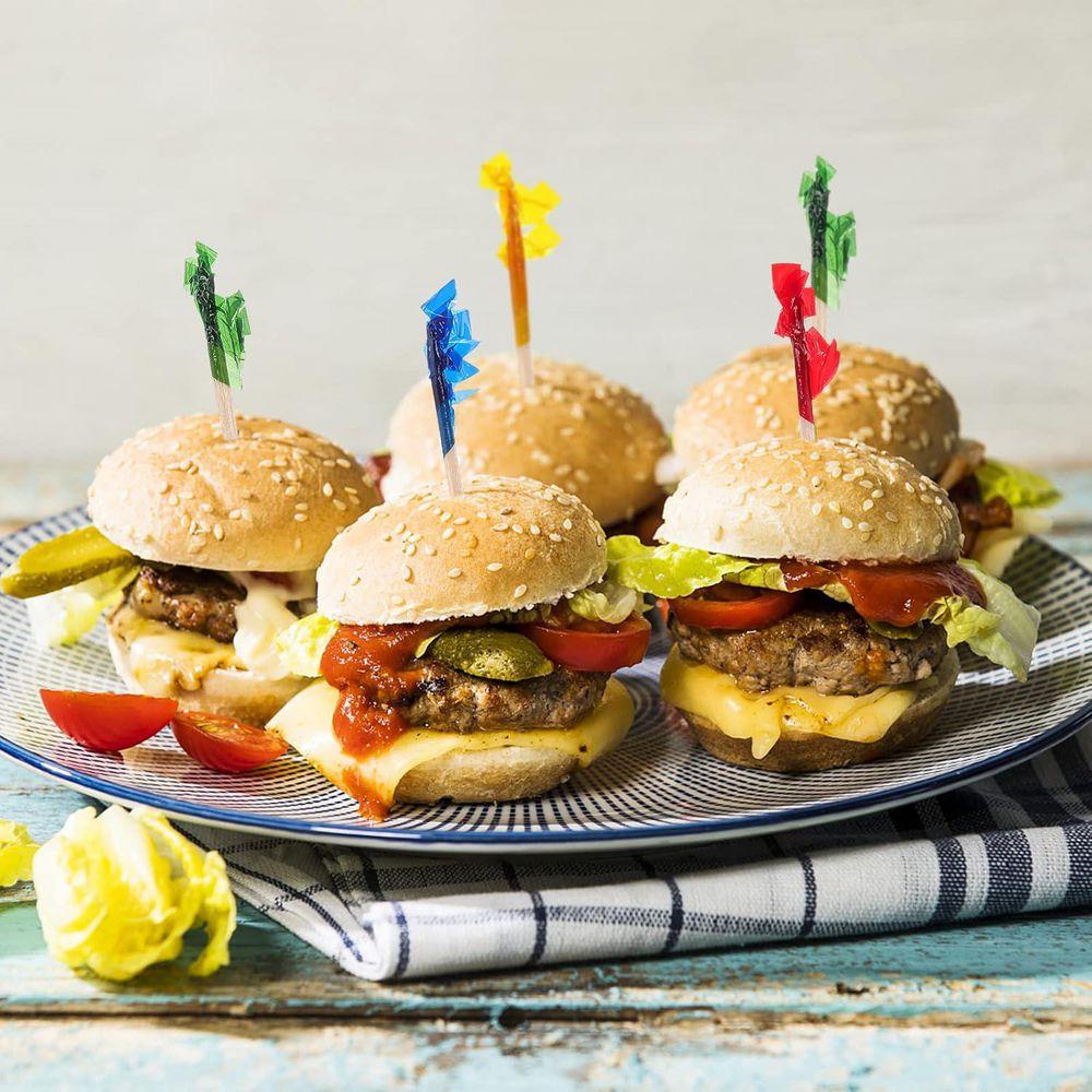 Club Frill Picks Assorted Colors Multicolor Disposable Wood Cocktail Toothpicks for Appetizers Parties 1200 Per Case