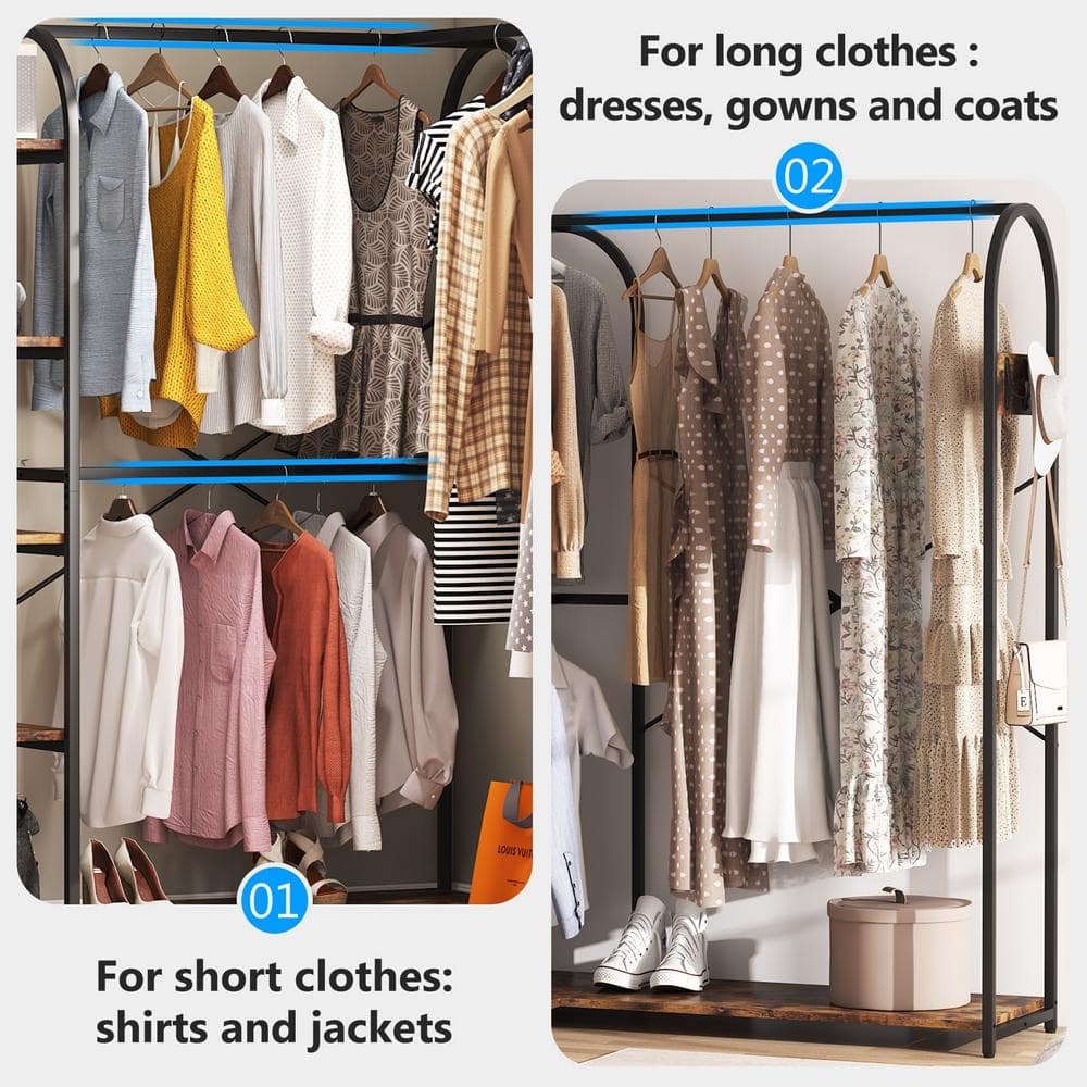 Carmalita Rustic Brown and Black L-Shaped Corner Garment Rack Closet Organizer with Storage Shelves and Coat Rack - thumbnail 5