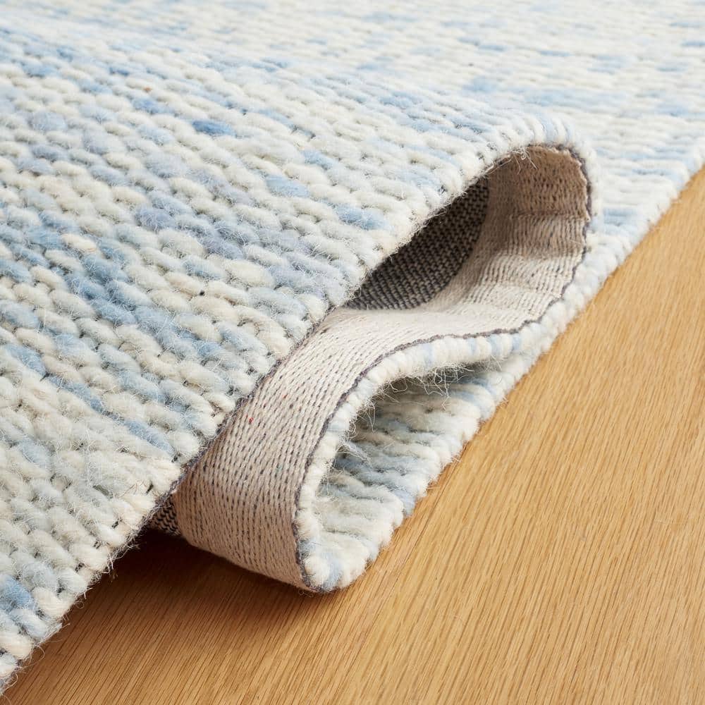 Marbella Blue and Ivory Flat Woven Wool Area Rug