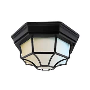 12 in. 1-Light Black Outdoor Integrated LED Selectable CCT Dimmable Decorative Octagonal Flush Mount Light (1 Pack)