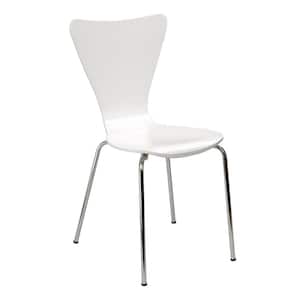Bent Plywood White Stack Chair with Chrome Plated Metal Legs