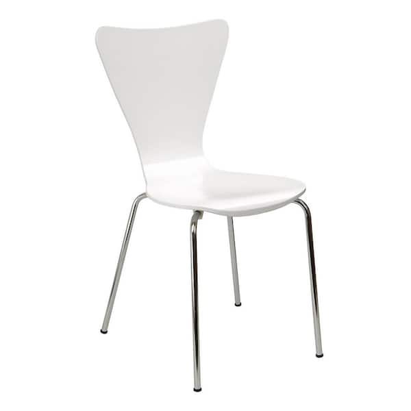 Legare Bent Plywood White Stack Chair with Chrome Plated Metal Legs