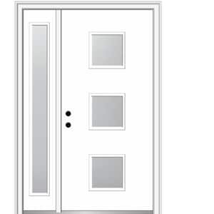 Aveline 48 in. x 80 in. Right-Hand Inswing 3-Lite Frosted Glass Primed Fiberglass Prehung Front Door on 4-9/16 in. Frame