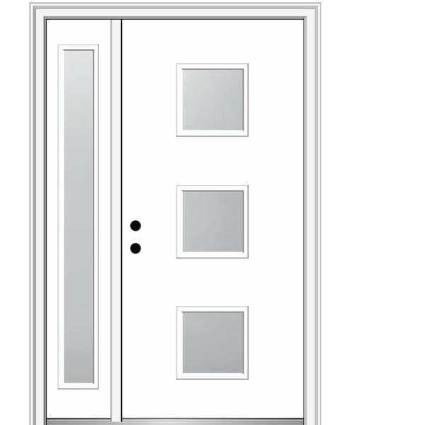 MMI DOOR Aveline 50 in. x 80 in. Right-Hand Inswing 3-Lite Frosted Glass Primed Fiberglass Prehung Front Door on 4-9/16 in. Frame